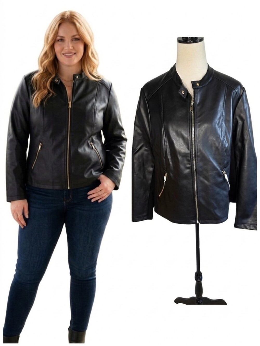 Black Faux Leather Moto Jacket - Classic Zip Front Women's Plus Size 2X NWT